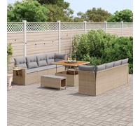 DYRJDJWIDHW Modular Garden Sofa Set 11 PCS, Outdoor Patio Furniture Sectional with Adjustable Acacia Wood Table, Beige Light Grey Waterproof PE Rattan for Terrace Backyard