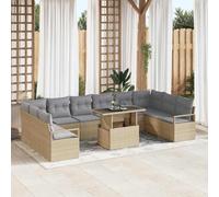 DYRJDJWIDHW Modular Garden Sofa Set 11 PCS, Outdoor Patio Furniture Sectional with Table, Beige Light Gray Poly Rattan UV Resistant Waterproof for Terrace Backyard Lounge