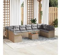 DYRJDJWIDHW Modular Garden Sofa Set 11 PCS, Outdoor Patio Furniture with Storage, Beige and Light Grey Wicker Sectional Couch, Waterproof Cushions, Acacia Wood Table for Terrace, Backyard, Poolside
