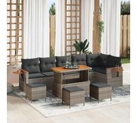 DYRJDJWIDHW Modular Garden Sofa Set 12 PCS with Cushions, Grey Poly Rattan Outdoor Furniture for Patio Terrace, Waterproof Storage, Acacia Wood Table, Durable UV Resistant All Weather Lounge Set