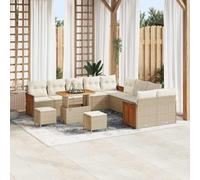 DYRJDJWIDHW Modular Garden Sofa Set 17 PCS, Outdoor Patio Furniture with Table and Ottomans, Beige Cream Poly Rattan Wicker Sectional Couch, UV Resistant for Terrace, Backyard, Poolside