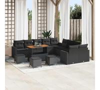 DYRJDJWIDHW Modular Garden Sofa Set 18 PCS with Cushions, Black Poly Rattan Outdoor Furniture for Patio, Terrace, Backyard, Durable Waterproof Lounge Set Includes Table and Ottoman, Easy Assembly