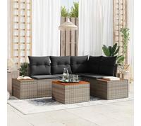 DYRJDJWIDHW Modular Garden Sofa Set 4-Piece with Cushions, Outdoor Patio Furniture in Gray Poly Rattan and Acacia Wood, Waterproof Storage Bag, UV Resistant for Terrace Balcony Lounge