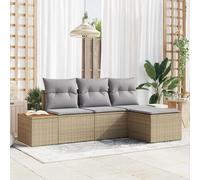 DYRJDJWIDHW Modular Garden Sofa Set 4 Pieces, Outdoor Patio Furniture with Storage, Beige and Light Grey Rattan Sectional Couch, Weatherproof for Terrace, Backyard, Lounge