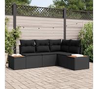 DYRJDJWIDHW Modular Garden Sofa Set 4 Pieces with Cushions, Outdoor Patio Furniture Black Poly Rattan and Acacia Wood, Waterproof Storage Bag, Durable for Terrace Balcony Lounge