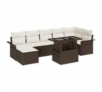 DYRJDJWIDHW Modular Garden Sofa Set 8 PCS Brown Poly Rattan Outdoor Furniture with Cushions and Glass Table, Modern Patio Lounge Set for Balcony Terrace Backyard Relaxation Dining