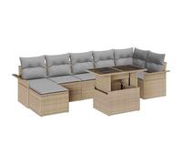 DYRJDJWIDHW Modular Garden Sofa Set 8 Pieces Beige Outdoor Furniture Poly Rattan Wicker Patio Seating Group with Cushions Glass Table for Terrace Balcony Lounge Relax