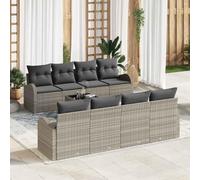 DYRJDJWIDHW Modular Garden Sofa Set 9 PCS, Outdoor Patio Furniture with Table, Light Grey & Dark Grey Poly Rattan Sectional Couch for Terrace, Durable & Waterproof