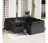 DYRJDJWIDHW Modular Garden Sofa Set 9 PCS with Cushions, Black Synthetic Rattan Outdoor Furniture for Patio Terrace, Waterproof Wicker Sectional Seating Group with Tempered Glass Table