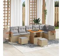 DYRJDJWIDHW Modular Outdoor Sofa Set 11 Pcs, Beige & Light Grey Patio Furniture, All-Weather Wicker Sectional with Acacia Wood Table and Removable Cushions for Garden, Terrace, Backyard