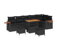 DYRJDJWIDHW Modular Outdoor Sofa Set 11 PCS, Black Poly Rattan Garden Furniture with Cushions, Waterproof Storage & Acacia Wood Table, Patio Lounge Set for Terrace, Backyard, Poolside