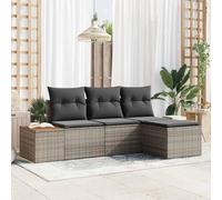 DYRJDJWIDHW Modular Outdoor Sofa Set 4 Pieces, Grey Poly Rattan Garden Furniture with Storage, Waterproof Cushions, Patio Lounge Set for Terrace, Backyard, Poolside Relaxation and Entertainment