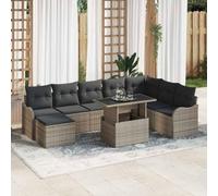 DYRJDJWIDHW Modular Outdoor Sofa Set 9 Pieces with Cushions, Grey Poly Rattan Garden Furniture for Patio, Terrace, Modern Sectional Seating Group with Adjustable Feet and Glass Table