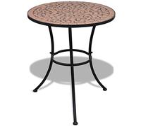 DYRJDJWIDHW Mosaic Bistro Table 60cm Round Outdoor Indoor Ceramic Top Powder Coated Iron Frame Patio Garden Balcony Dining Side Table Easy to Assemble Terra Cotta Color