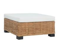 DYRJDJWIDHW Natural Rattan Footstool with Cushion - Stylish Ottoman for Indoor Outdoor Use Durable Mahogany Mango Wood Frame Cream White Cushion Easy Assembly - 66x66x37cm