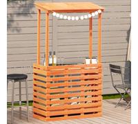 DYRJDJWIDHW Outdoor Bar Table with Brown Wooden Roof, Solid Pine Wood Pub Height Dining Set for Garden Patio, 2 Storage Shelves, Sun Shade, Rustic Design