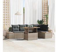 DYRJDJWIDHW Outdoor Dining Set 6 Pieces Grey Brown, Modular Patio Furniture Set with Storage, Acacia Wood Table and Adjustable Legs for Garden Terrace