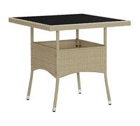 DYRJDJWIDHW Outdoor Dining Table Beige Woven Resin and Glass Top, Patio Garden Furniture Set for 4 People, Weather-Resistant Steel Frame with UV Protection, Tempered Glass Surface 80x80x75cm