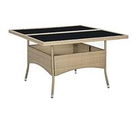 DYRJDJWIDHW Outdoor Dining Table Beige Woven Resin and Glass Top, Weatherproof Patio for 4, Square Garden Table with Tempered Glass Top, Perfect for Terrace, Porch, Backyard, 120x120x75cm
