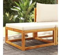 DYRJDJWIDHW Outdoor Footrest Ottoman with Cushion, Solid Acacia Wood Garden Pouf, Water-Resistant Cream White Seat, Modular Patio Furniture for Lounge, Deck, 65x65x29cm, Max Load 110kg