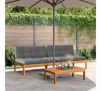DYRJDJWIDHW Outdoor Garden Sofa Set 2 Seater with Cushions, Acacia Wood Pallet Central Modular Patio Furniture for Backyard, Balcony, 120cm Wide, Grey Waterproof Cushions, Easy Assembly