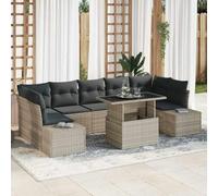 DYRJDJWIDHW Outdoor Garden Sofa Set 8 Pieces with Cushions, Light Grey Poly Rattan Modular Sectional Furniture for Patio Terrace, Adjustable Coffee Table, Weather Resistant