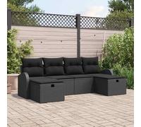 DYRJDJWIDHW Outdoor Modular Sofa Set 6 Pieces with Cushions, Black Poly Rattan Wicker Furniture for Patio Garden Backyard, Waterproof Storage & Weather Resistant