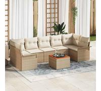 DYRJDJWIDHW Outdoor Modular Sofa Set 8 Pieces, Beige Cream Poly Rattan Garden Furniture with Storage, Waterproof Cushion Covers, All-Weather Patio Lounge Set for Terrace, Backyard