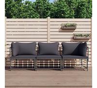 DYRJDJWIDHW Outdoor Patio Furniture Set 3 Pieces with Cushions, Anthracite Wicker Resin Sofa Sectional Set for Garden, Terrace, Balcony, Weather-Resistant Rattan & Steel Frame, Comfortable Seating