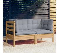 DYRJDJWIDHW Outdoor Patio Sofa Set 2 Seater with Gray Cushions, Solid Pine Wood Garden Furniture for Balcony Terrace Backyard, Modular Sectional Corner Lounge Chair, Water Resistant, Easy Assembly