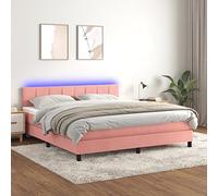DYRJDJWIDHW Queen Size Bed Frame with LED Lights and Mattress Set, Adjustable Velvet Upholstered Headboard, 160x200 cm Rose Pink Bedroom Furniture for Modern Home Decor