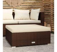 DYRJDJWIDHW Repose-Pied de Jardin en résine tressée Marron 70x70x30 cm avec Coussin Amovible crème, Pouf Patio léger et imperméable pour intérieur extérieur, Design modulaire et Confortable
