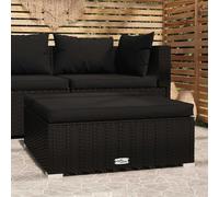DYRJDJWIDHW Repose-Pied de Jardin Noir 70x70x30 cm avec Coussin Amovible - Résine tressée imperméable Pieds chromés Robustes - Meuble Patio Design pour intérieur et extérieur