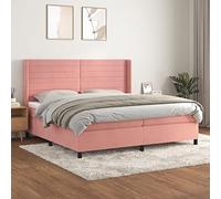 DYRJDJWIDHW Rose Velour Bed Frame with Mattress 200x200 cm Adjustable Headboard Medium-Firm Support Pocket Spring Mattress for Back and Stomach Sleepers