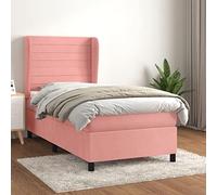 DYRJDJWIDHW Rose Velour Bed Frame with Mattress 80x200 cm Adjustable Headboard Pocket Spring Medium Firm Support Soft Skin-Friendly Mattress Protector for Bedroom