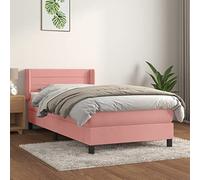 DYRJDJWIDHW Rose Velour Bed Frame with Mattress 90x200 cm Adjustable Headboard Medium Firm Support Pocket Spring Technology for Back and Stomach Sleepers