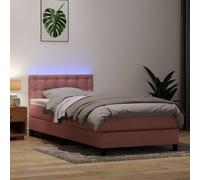 DYRJDJWIDHW Rose Velvet Bed Frame with Mattress 100x220 cm, LED Headboard, Pocket Spring System, Adjustable Bed Base for Bedroom and Guest Room, Premium Sleeping Solution