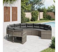 DYRJDJWIDHW Round Outdoor Garden Sofa Set with Cushions, Grey Wicker Rattan Patio Conversation Set for Terrace, Weather-Resistant Resin Wicker & Powder-Coated Steel Frame, Easy Assembly, 6-Seater