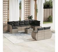 DYRJDJWIDHW Salon de Jardin 10 Pcs Gris Clair Résine Tressée avec Coussins - Ensemble Canapé Modulaire, Table Verre Trempé, Housse Lavable pour Terrasse, Patio, Jardin - Durable et Confortable