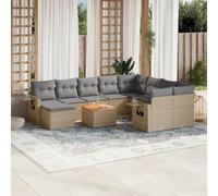 DYRJDJWIDHW Salon de Jardin 11 Pcs en Résine Tressée Beige avec Coussins Détachables - Ensemble Canapé d'Extérieur Modulaire pour Jardin, Terrasse, Patio - Table d'Appoint et Repose-Pieds Inclus
