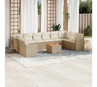 DYRJDJWIDHW Salon de Jardin 11 pcs en résine tressée Beige avec Coussins lavables, Ensemble canapé et Table en Acacia pour terrasse, Patio ou Jardin, Meuble extérieur Durable et Confortable