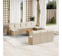 DYRJDJWIDHW Salon de Jardin 11 pcs en résine tressée Beige avec Coussins lavables, Ensemble canapé et Table en Acacia pour terrasse, Patio ou Jardin, Meuble extérieur Durable et Confortable