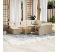 DYRJDJWIDHW Salon de Jardin 11 pcs en résine tressée Beige avec Coussins lavables, Ensemble de Meubles de Patio modulaires pour terrasse et Jardin, Table d'appoint Pliable et Repose-Pieds Inclus