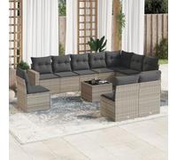 DYRJDJWIDHW Salon de Jardin 11 pcs en résine tressée Gris Clair avec Coussins Amovibles, Table en Verre trempé et Rangement intégré, Ensemble canapé d'extérieur pour terrasse ou Patio