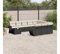 DYRJDJWIDHW Salon de Jardin 11 pcs Noir résine tressée avec Coussins Confortables, Ensemble canapé modulaire pour terrasse et Patio, Table en Verre trempé, Meuble extérieur Durable et élégant