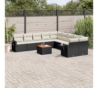 DYRJDJWIDHW Salon de Jardin 11 pcs Noir résine tressée avec Coussins lavables, Ensemble canapé d'extérieur modulaire pour terrasse et Patio, Table d'appoint Pliable et Housse Amovible