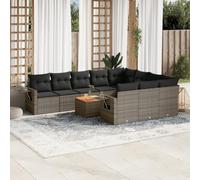 DYRJDJWIDHW Salon de Jardin 11 Pcs Noir Résine Tressée avec Coussins Lavables - Ensemble Canapé Jardin Modulaire pour Terrasse, Patio Table Acacia et Housse Amovible - Durable et Résistant aux UV