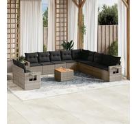 DYRJDJWIDHW Salon de Jardin 12 Pièces Gris Résine Tressée avec Coussins Amovibles, Ensemble Canapé d'Extérieur Modulaire pour Terrasse ou Jardin, Table d'Appoint et Housses Lavables