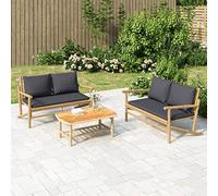 DYRJDJWIDHW Salon de Jardin 2 Pieces Bamboo Outdoor Furniture Set with Dark Gray Cushions, Patio Garden Bench and Coffee Table, Lightweight Durable Natural Material for Terrace Balcony