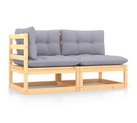 DYRJDJWIDHW Salon de Jardin 2 Pieces en Bois de Pin Massif avec Coussins Gris - Ensemble Modulaire pour Terrasse, Jardin ou Balcon Canapé d'angle et Central - Confortable et Résistant aux Intempéries